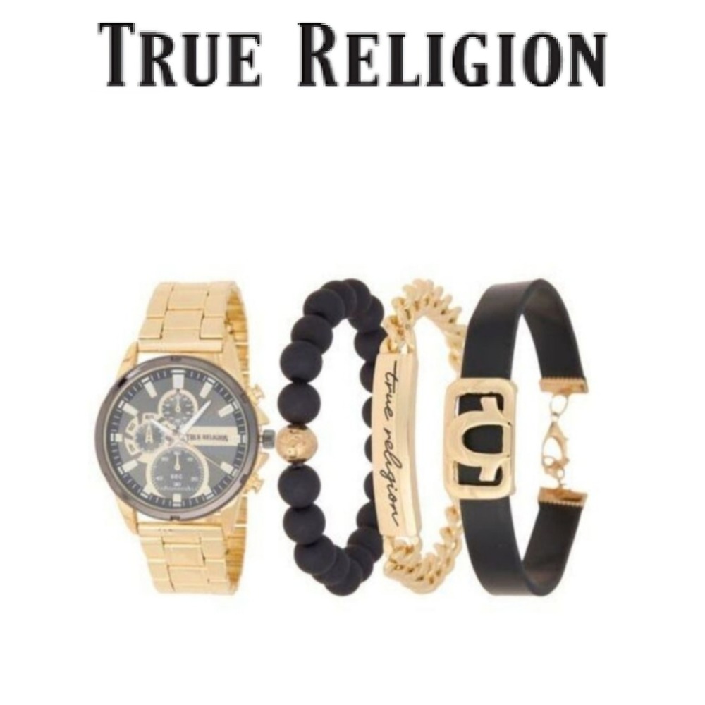 True Religion 4-PC Round Chronograph Watch & Bracelet Set